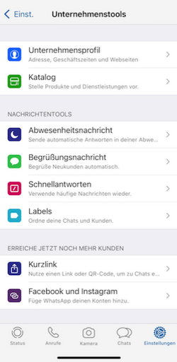 Whatsapp Business Profil vervollständigen