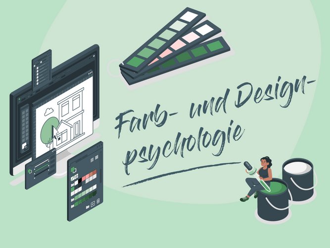 Farb- und Designpsychologie Bloggrafik Farb- und Designpsychologie Grafik mit Designelementen.